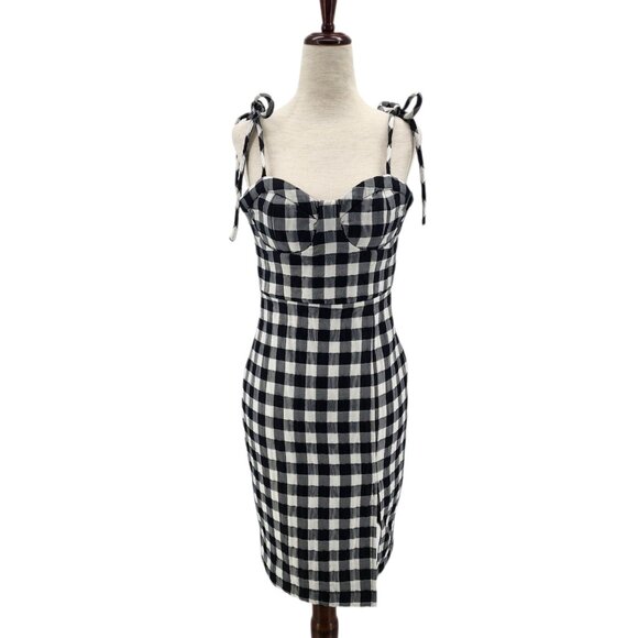 LPA Revolve Womens XS Dress Rachele Checker Black White Tie Strap Mini Party - Picture 12 of 12